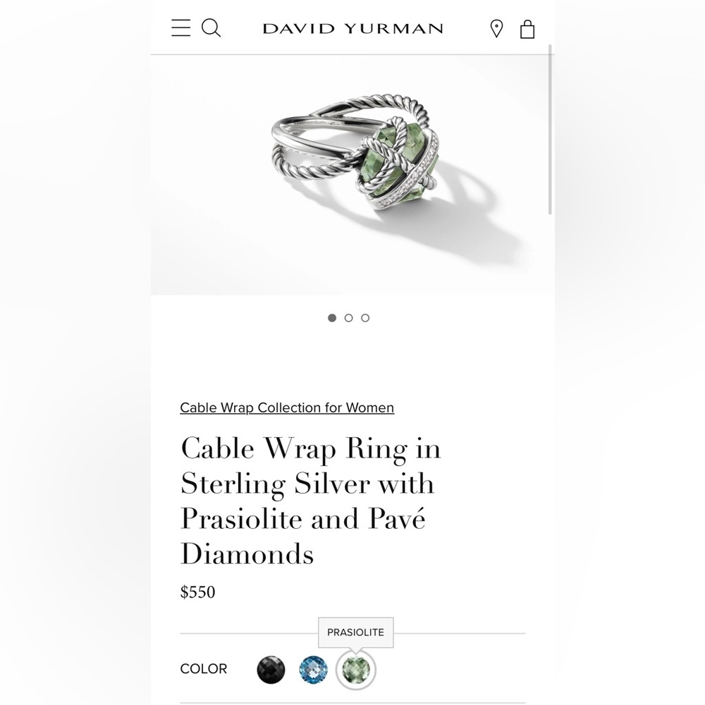 DY ring Cable Wrap Ring in Sterling Silver with Prasiolite and Pavé Diam…
